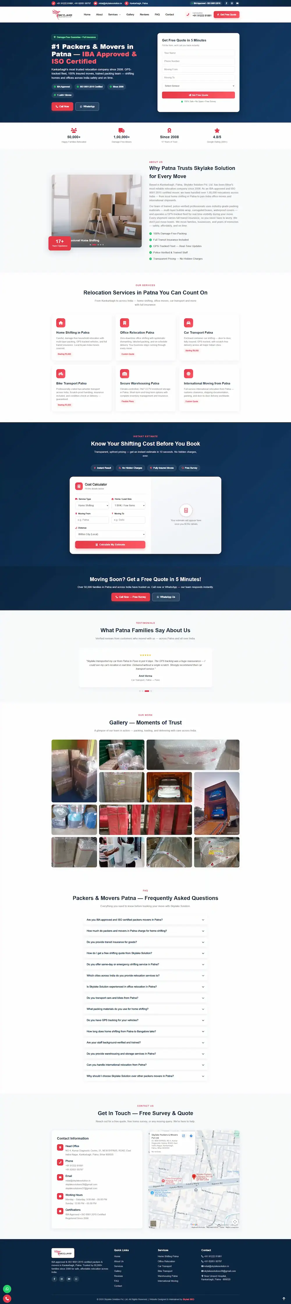 Skylake Packers & Movers website designed by Skylab SEO